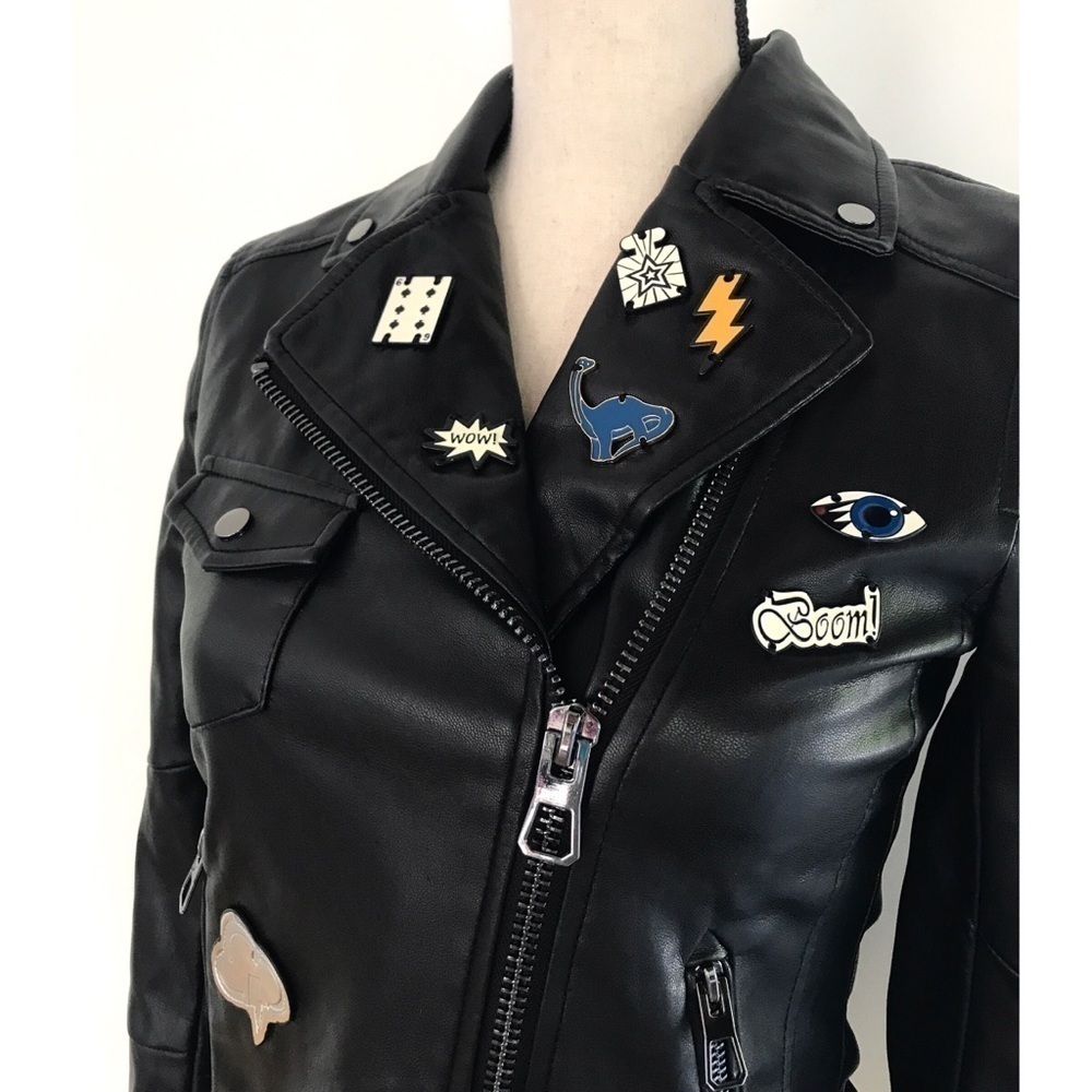 NWT H&M Dinosaur Pins Faux Moto Leather Jacket 4 - Picture 5 of 9